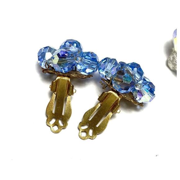 Vintage Clip Ons Clips Earrings Beaded Two Pairs Lot AB Crystals - Picture 14 of 16